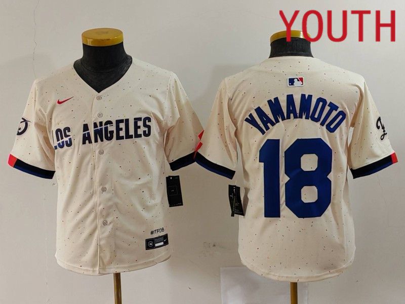 Youth Los Angeles Dodgers #18 Yamamoto Cream Fashion Nike Game MLB Jersey style 701->youth mlb jersey->Youth Jersey